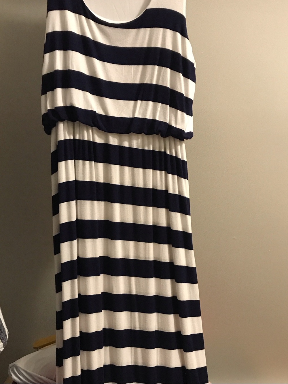 Style & Co. Navy & White Striped Blouson Maxi Dress